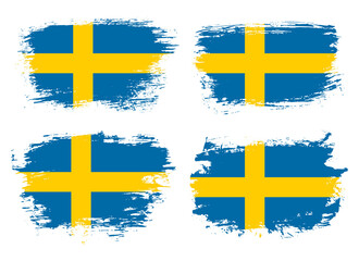 Artistic Sweden country brush flag collection. Set of grunge brush flags on a solid background