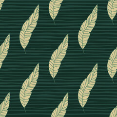 Simple tropical palm leaves seamless pattern. Linear exotic botanical texture.