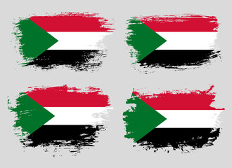 Artistic Sudan country brush flag collection. Set of grunge brush flags on a solid background