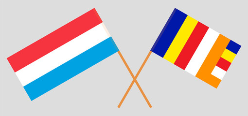 Fototapeta na wymiar Crossed flags of Buddhism and Luxembourg. Official colors. Correct proportion