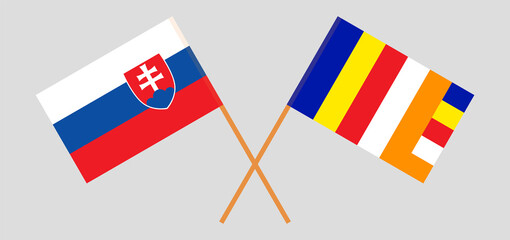 Crossed flags of Slovakia and Buddhism. Official colors. Correct proportion