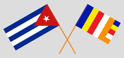 Crossed flags of Cuba and Buddhism. Official colors. Correct proportion