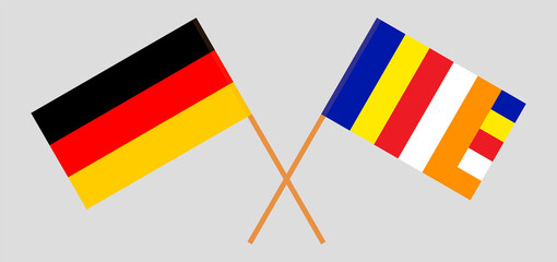 Crossed flags of Germany and Buddhism. Official colors. Correct proportion
