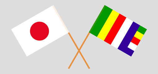 Crossed flags of Japan and Buddhism. Official colors. Correct proportion