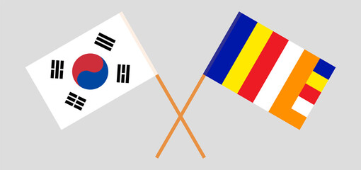 Crossed flags of South Korea and Buddhism. Official colors. Correct proportion