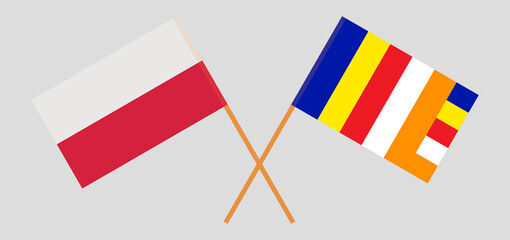 Crossed flags of Poland and Buddhism. Official colors. Correct proportion
