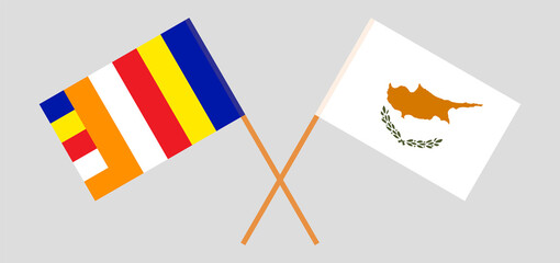 Crossed flags of Buddhism and Cyprus. Official colors. Correct proportion