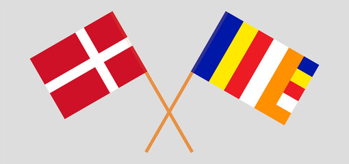 Crossed flags of Denmark and Buddhism. Official colors. Correct proportion