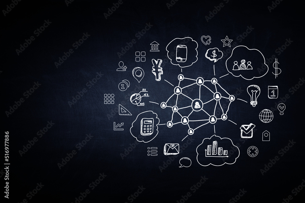 Poster Global network image . Mixed media