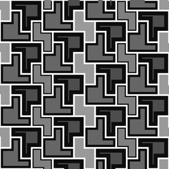 Repeated color puzzle mosaic abstract background. Seamless surface pattern design with simple geometric ornament. Modern style surface texture. Digital paper for textile print, page fill. Vector art.