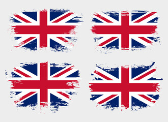 Artistic United Kingdom country brush flag collection. Set of grunge brush flags on a solid background