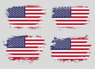 Artistic United States of America country brush flag collection. Set of grunge brush flags on a solid background