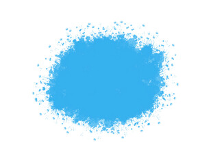 Watercolor spot with drops and splashes, blue color, on a transparent background, for design