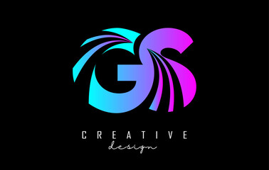 Creative colorful letters GS g s logo with leading lines and road concept design. Letters with geometric design.