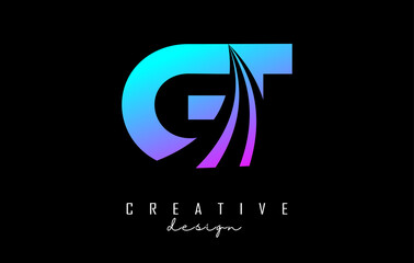 Creative colorful letters GT g t logo with leading lines and road concept design. Letters with geometric design.