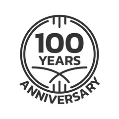 100th Anniversary logo or icon. 100 years round stamp design. Birthday celebrating, jubilee circle badge or label template. Vector illustration.