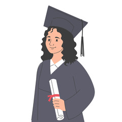 Happy graduated student vector isolated. Smiling bachelor student. Male character holding diploma. Success in education.