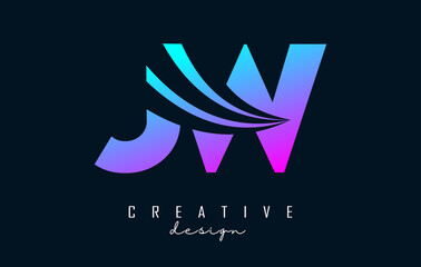 Creative colorful letters JW j w logo with leading lines and road concept design. Letters with geometric design.