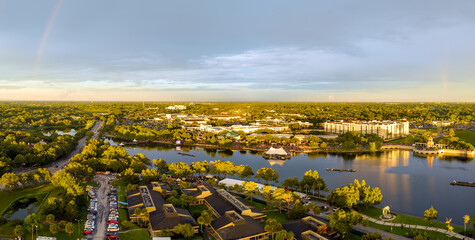 Aerial view of Cranes Root Park in Altamonte Springs Florida before fireworks show. July 3, 2022
