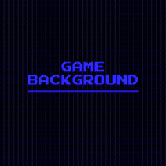 Black pixel background for Tetris game start, mosaic blocks vintage videogame backdrop. Seamless pattern. Blue text.