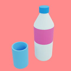 3d render illustration bottle and glass