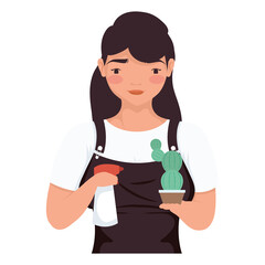 woman caring for plant