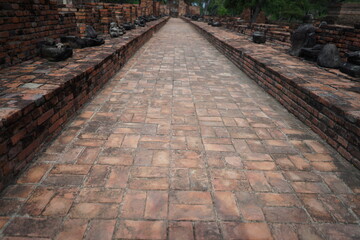 street way thai temple in Ayuthaya Thailand.