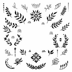 Frame of floral mystical and mysterious illustrations in hand drawn style. Floral elements. Perfect for textile, cards, mystery,  logo emblems and product packaging.