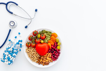 Diabetic sugar free diet. Healthy food with stethoscope