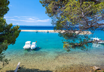 amazing azure Adriatic sea in Promajna on Makarska riviera in Dalmatia, Croatia