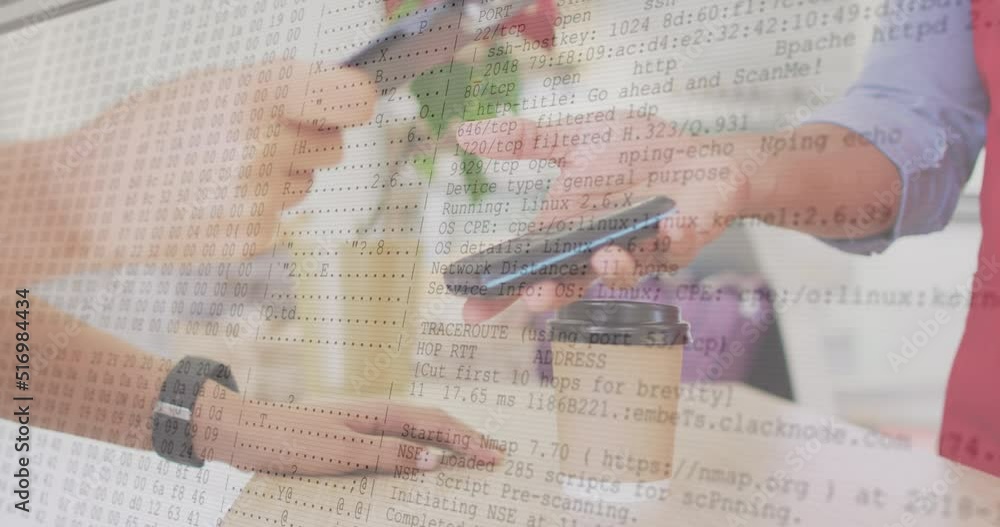 Poster animation of data processing over hand paying with smartphone