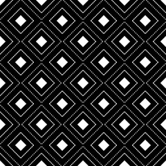 Repeated black diamonds and lines. Ikat wallpaper. Seamless surface pattern design with rhombuses ornament. Lozenge motif. Digital paper for page fills, textile print, web designing. Ethnic vector art