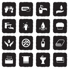 Hand Washing Icons. Grunge Black Flat Design. Vector Illustration.