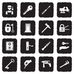 Locksmith Icons. Grunge Black Flat Design. Vector Illustration.