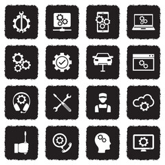 Maintenance Icons. Grunge Black Flat Design. Vector Illustration.