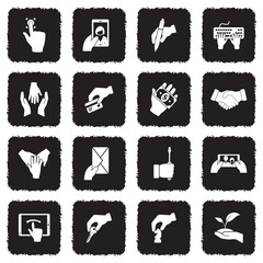 Hands Icons. Grunge Black Flat Design. Vector Illustration.
