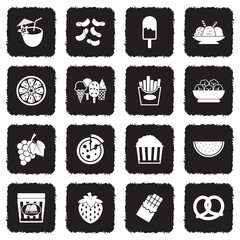 Summer Snack Icons. Grunge Black Flat Design. Vector Illustration.