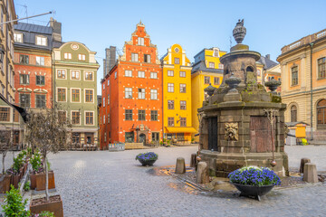 Colorful houses of Grand Square in Stockholm