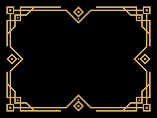 Art deco frame. Vintage linear border. Design a template for invitations, leaflets and greeting cards. Geometric golden frame. The style of the 1920s - 1930s. Vector illustration