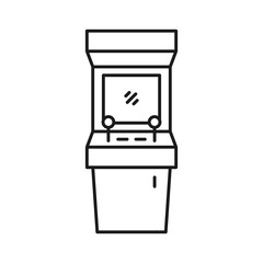 Retro arcade game machine. Electronic entertainment slot. Isolated vector icon, minimalistic line art.