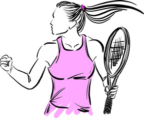 tennis woman player happy winner concept vector illustration