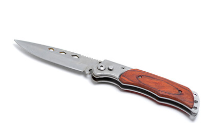 A knife with a wooden handle isolated on white