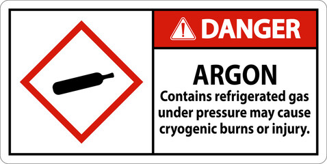 Danger Argon GHS Sign On White Background
