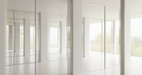 empty room with windows made in 3d