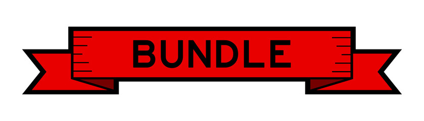 Ribbon label banner with word bundle in red color on white background