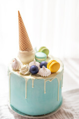 birthday ice cream macaroon turquoise cake  - 516988252
