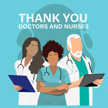 Medical Personnel Team, Character Of Doctors And Nurses Wearing A Surgical Face Mask And Standing Together To Fight Ills, Male And Female Medical Characters Set Cartoon Flat Vector Illustration.