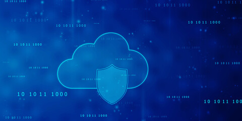 2d illustration of Cloud computing, Digital Cloud computing Concept background. Cyber technology, internet data storage, database and data server concept