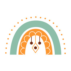 Abstract stylized decorative boho rainbow with patterns and floral ornament. Decor for interior decoration, poster, clothing. Flat isolated illustration on white background