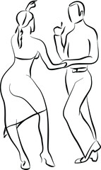 Rumba dance to latin music. Cartoon motion of adult woman and man dancers, couple of performers dancing in the ballroom isolated on white.Fictional characters